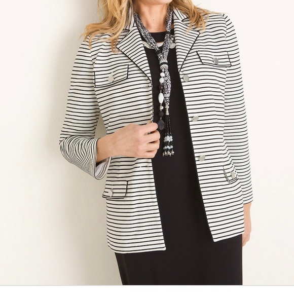 Chico's Jackets & Blazers - CHICO’S Black and White Striped Knit Jacket Size 0